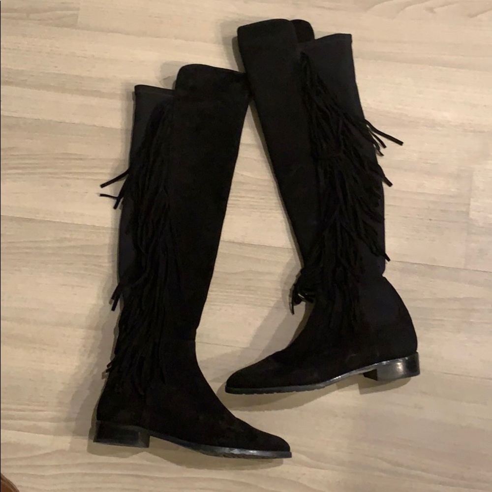 Stuart Weirzman Black Fringe over the knee boots